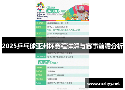 2025乒乓球亚洲杯赛程详解与赛事前瞻分析